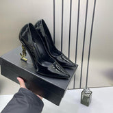 YSL Saint Laurent Opyum Black Patent Leather Logo-Heel Pumps with OG Box 2499-1 Black