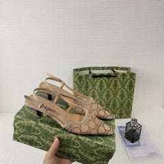 Gucci GG Mesh Slingback Pumps With Crystals With OG Box & Carry Bag Apricot 1806
