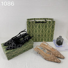Gucci GG Mesh Slingback Pumps With Crystals With OG Box & Carry Bag Apricot 1806