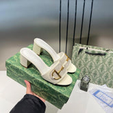 Gucci Horsebit Slide Sandals Mid Heel Iconic GG Canvas With OG Box & Carry Bag 1295 2 White