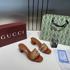 Gucci Horsebit Slide Sandals Mid Heel Iconic GG Canvas With OG Box & Carry Bag 1295 2 Brown