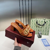 Gucci Horsebit Slide Sandals Mid Heel Iconic GG Canvas With OG Box & Carry Bag 1295 2 Brown