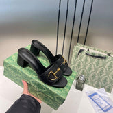 Gucci Horsebit Slide Sandals Mid Heel Iconic GG Canvas With OG Box & Carry Bag 1295 2 Black