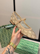 Gucci Charline Mesh Mary Jane Flats Ballet Sparkling Crystal GG Monogram With OG Box & Carry Bag 271 218 Apricot