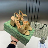 Gucci GG Marmont Gold Leather Block Heel Sandals GG Logo With OG Box & Carry Bag Gold 8058 3