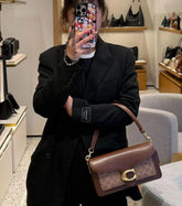 Coach Tabby Shoulder Bag 26 Dark Brown Print Leather Dual Strap With OG Double Box High Quality Dark Brown Print 80626