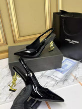 YSL Saint Laurent Opyum Heel Black Gold Slingback Pumps 8679 Black Gold With OG Box Carry Bag