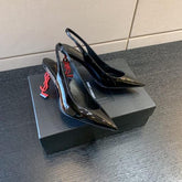 Ysl Saint Laurent Opyum Heel Black Red Slingback Pumps 8679 Black Red With OG Box Carry Bag