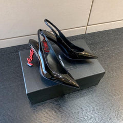 Ysl Saint Laurent Opyum Heel Black Red Slingback Pumps 8679 Black Red With OG Box Carry Bag