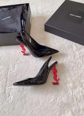 Ysl Saint Laurent Opyum Heel Black Red Slingback Pumps 8679 Black Red With OG Box Carry Bag