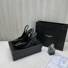 Ysl Saint Laurent Opyum Heel Black Black Slingback Pumps 8679 Black Black With OG Box Carry Bag