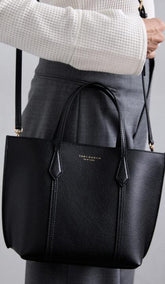 Tory burch Perry Tote Black Leather With OG Box & Dust Cover Black 862368