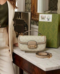 Gucci Horsebit Top Handle 1955 Shoulder Bag Beige GG Monogram Canvas Signature Horsebit With Dust Cover & OG Box 88288