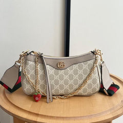 Gucci Ophidia GG Supreme Shoulder Bag With OG Box Dust Cover & Carry Bag G735132 Beige Khakhi Strawberry