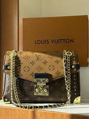 Louis Vuitton Trunkie East West Signature Monogram Leather Shoulder Bag With OG Box Dust Cover & Carry Bag M81668 Monochrome Brown Gold