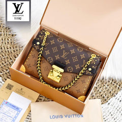 Louis Vuitton Trunkie East West Signature Monogram Leather Shoulder Bag With OG Box Dust Cover & Carry Bag M81668 Monochrome Brown Gold