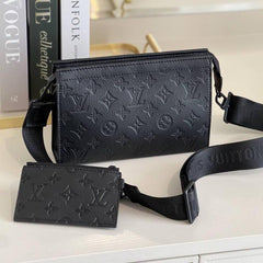 Louis Vuitton Gaston Wearable Clutch Wallet Unisex Bag Black Monogram Shadow Leather With OG Box Dust Cover & Carry Bag M0906 Black