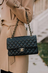 Chanel Classic Flap Black Medium Lambskin With OG Box & Dust Bag 1818 Black Gold