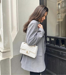Chanel Classic Flap White Medium Lambskin With OG Box & Dust Bag 1818 White Gold