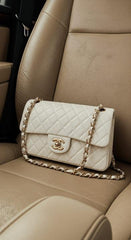 Chanel Classic Flap White Medium Lambskin With OG Box & Dust Bag 1818 White Gold