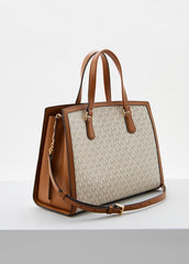 Michael Kors Chantal Medium Logo Satchel Bag With Dust Bag Beige Brown 100817