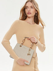 Michael Kors Cynthia Small Signature Logo atchel With OG Box & Carry Bag Beige Brown 2427