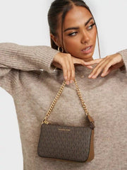 Michael Kors MK MD Chain Pouchette Bag With OG Box & Dust Bag 1930 Coffee Brown