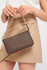 Michael Kors MK MD Chain Pouchette Bag With OG Box & Dust Bag 1930 Coffee Brown