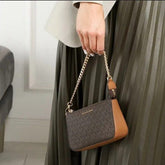 Michael Kors MK MD Chain Pouchette Bag With OG Box & Dust Bag 1930 Coffee Brown