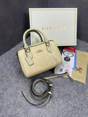 Coach Rowan Satchel Signature Coated Canvas Vibrant Yellow Leather With OG Box & Dust Cover Yellow