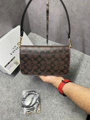 Coach Bryn C4 Coffee Shoulder Bag Signature Canvas With OG Box & Dust Cover Coffee