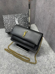 Ysl Sunset Black Small Shoulder Bag With OG Box & Dust Cover 8878 Black
