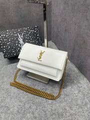 Ysl Sunset White Small Shoulder Bag With OG Box & Dust Cover 8878 White