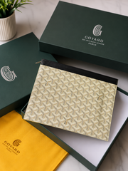 Goyard Senat Clutch WhiteIvory Pouch Signature Chevron With OG Box & Dust Cover 61692 WhiteIvory