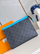 Louis Vuitton Pochette Voyage MM Clutch With Dust Cover & OG Box Grey Floral Light Blue