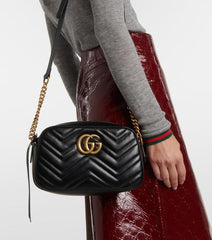 Gucci GG Marmont Camera Small Leather Shoulder Bag Black With Dust Cover & Carry Bag 1733 Black