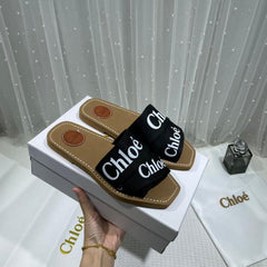 Chloe Premium Woody Slides Flat With OG Box Dust Cover Black