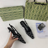 Gucci GG Mesh Slingback Pumps With Crystals With OG Box & Carry Bag Black 1806