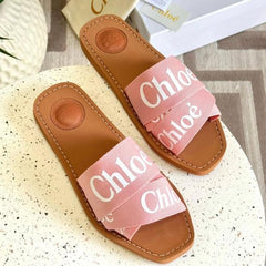Chloe Premium Woody Slides Flat With OG Box Dust Cover Pink