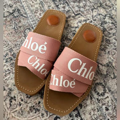 Chloe Premium Woody Slides Flat With OG Box Dust Cover Pink