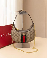 Gucci Ophidia Half Moon Small Brown Supreme Canvas Bag With OG Box Dust Cover & Carry Bag 066 Brown