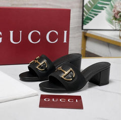 Gucci Horsebit Mid Block heel Sandals Suede Leather Black With OG Box 12318 Black