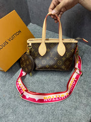 Louis Vuitton Neverfull BB Handbag Monogram Canvas White Skin Leather Logo-print Strap Detachable Coin Purse 306