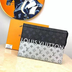 Louis Vuitton Pochette Voyage MM Clutch With Dust Cover & OG Box Black White M61692