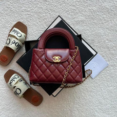 Chanel Mini EKelly Top Handle Red Bag Diamond Quilted CC Turn Bag With OG Box & Dust Cover 7661 Red