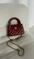 Chanel Mini EKelly Top Handle Red Bag Diamond Quilted CC Turn Bag With OG Box & Dust Cover 7661 Red