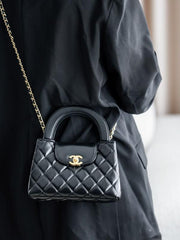 Chanel Mini EKelly Top Handle Black Bag Diamond Quilted CC Turn Bag With OG Box & Dust Cover 7661 Black