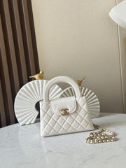 Chanel Mini EKelly Top Handle White Bag Diamond Quilted CC Turn Bag With OG Box & Dust Cover 7661 White
