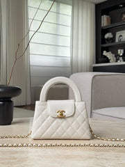 Chanel Mini EKelly Top Handle White Bag Diamond Quilted CC Turn Bag With OG Box & Dust Cover 7661 White