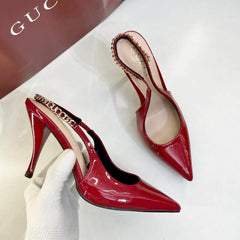 Gucci Signoria Patent Leather Slingback Pump Glossy Cherry Red With OG Box & Carry Bag 129-4 Red Cherry